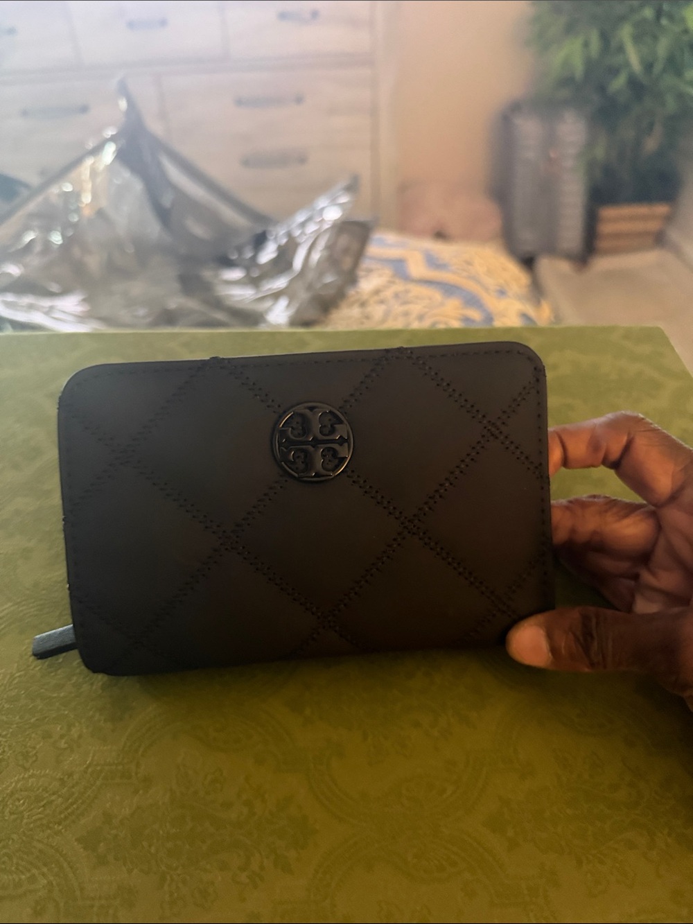 Tory Burch Black Quilted Zip Wallet